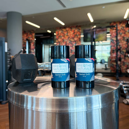 Breathe Naturals clean deodorant for sensitive underarms designed to prevent redness and burning shown at the gym