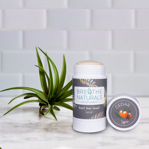 
                  
                    Load image into Gallery viewer, Breathe Naturals Cedar Spice Deodorant for sensitive skin and all day Freshness, aluminum free, vegan, all natural
                  
                